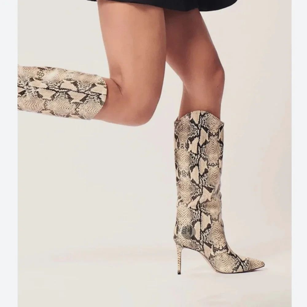 Schutz Maryana Pointed High Heel Tall Faux Snakeskin Leather Boots Size 7.5B - Picture 2 of 14